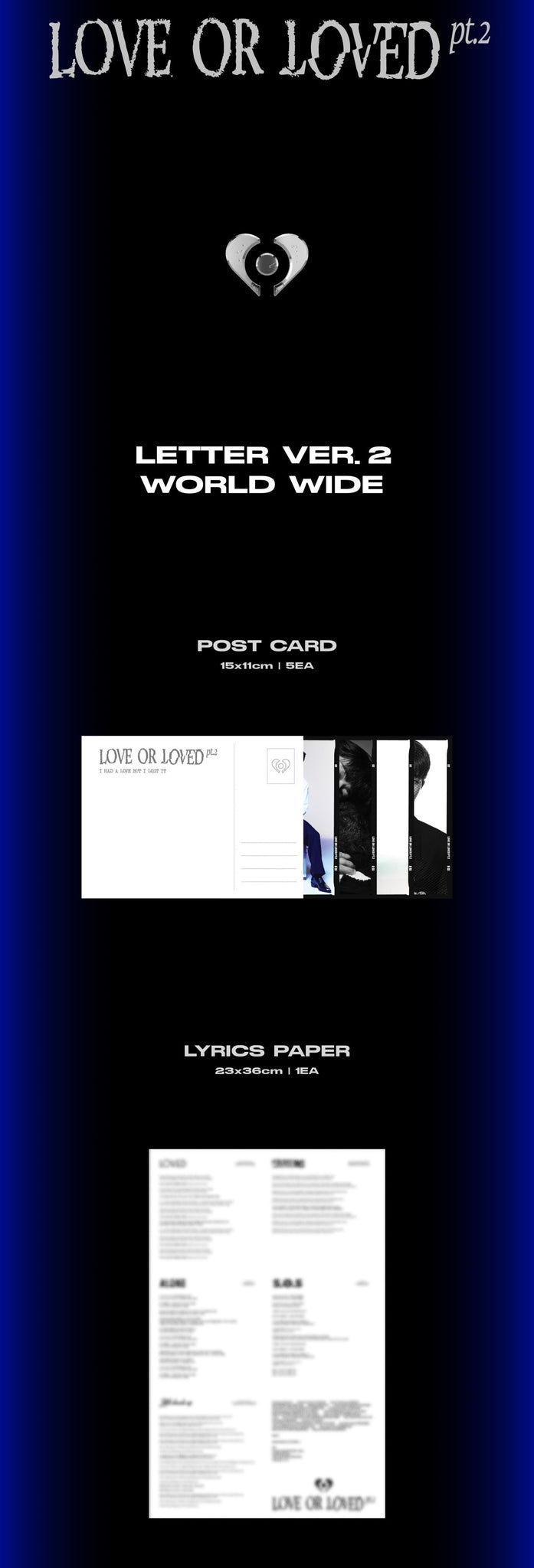 B.I EP Album Love or Loved Part.2 - ASIA Letter Version Inclusions Postcard Set Lyrics Paper