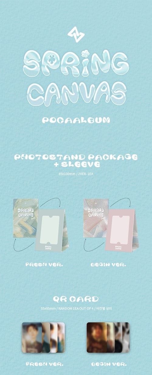 SEVENUS 1st Mini Album SPRING CANVAS POCA Version Inclusions Photo Stand Package + Sleeve, QR Card
