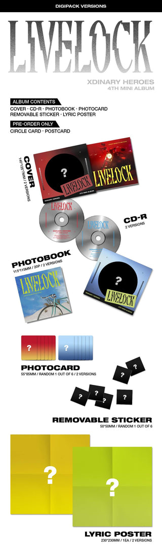 Xdinary Heroes Livelock Digipack Version Inclusions Cover Photobook CD Photocard Removable Sticker Lyric Poster