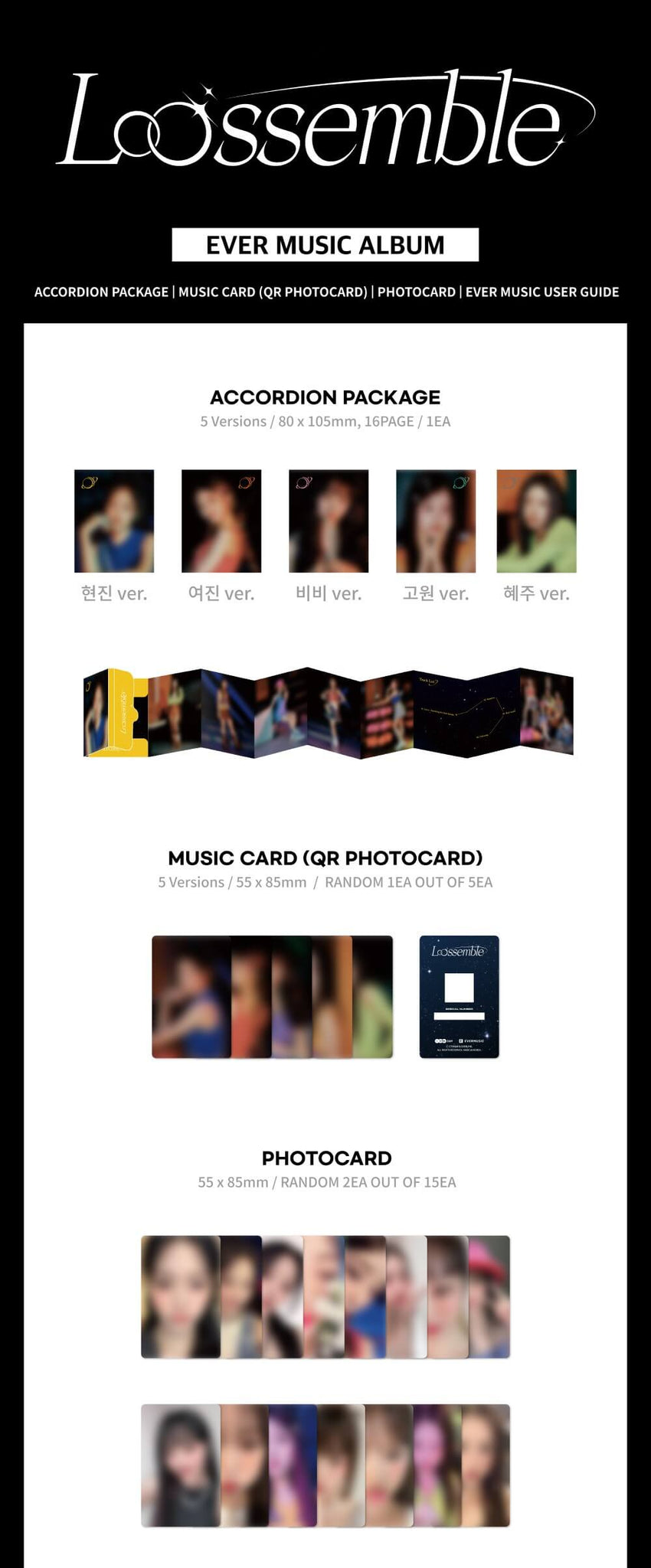 Loossemble EVER MUSIC Album Version Inclusions Accordion Package QR Music Photocard Photocards