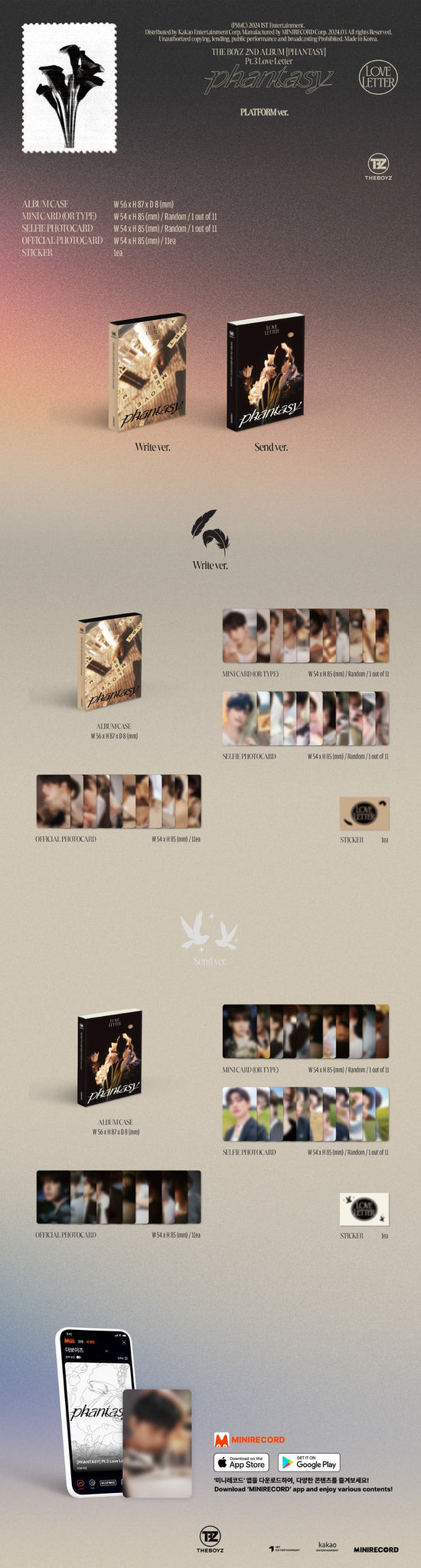 THE BOYZ 2nd Full Album PHANTASY Pt.3 Love Letter Platform Version Inclusions Album Case, Mini Card (QR Type), Selfie Photocard, Official Photocard Set, Sticker
