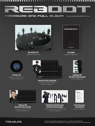 TREASURE REBOOT YG TAG Album ONYX Ver. Inclusions Sleeve Case TAG LP Photocards Group Photocard Selfie Photocard Front&Back Photocard Manual Paper