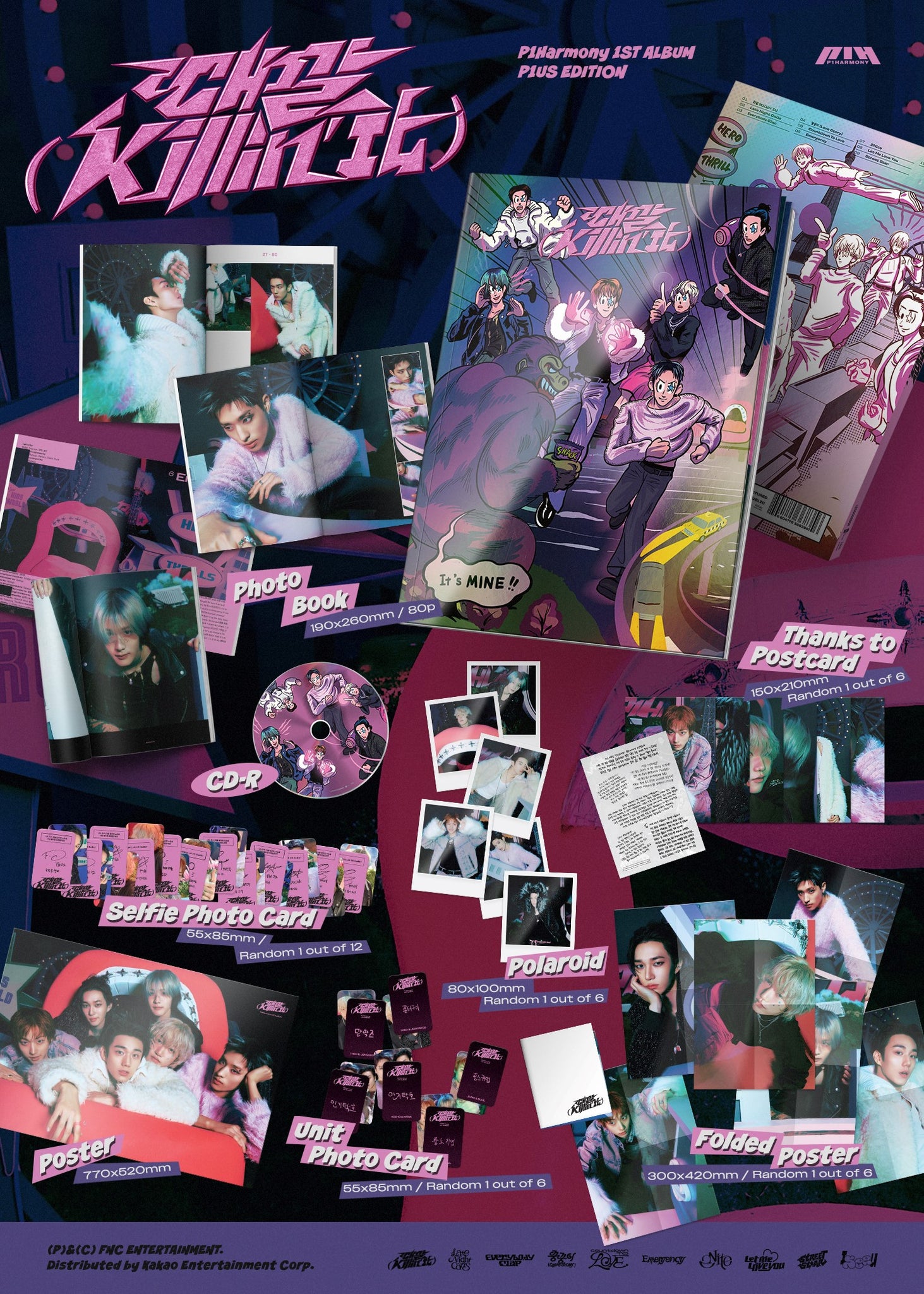 P1Harmony 1st Full Album Killin’ It - P1us Edition Inclusions Photobook CD Thanks To Postcard Polaroid Selfie Photocard Unit Photocard Folded Poster 1st Press Poster