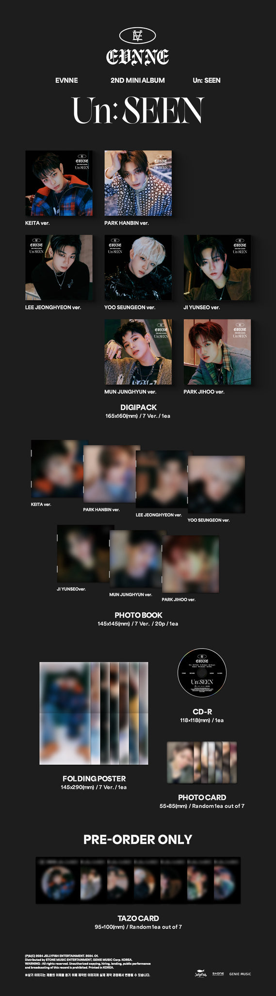 EVNNE 2nd Mini Album Un: SEEN - Digipack Version Inclusions Digipack Photobook CD Photocard Folding Poster Pre-order Tazo Card