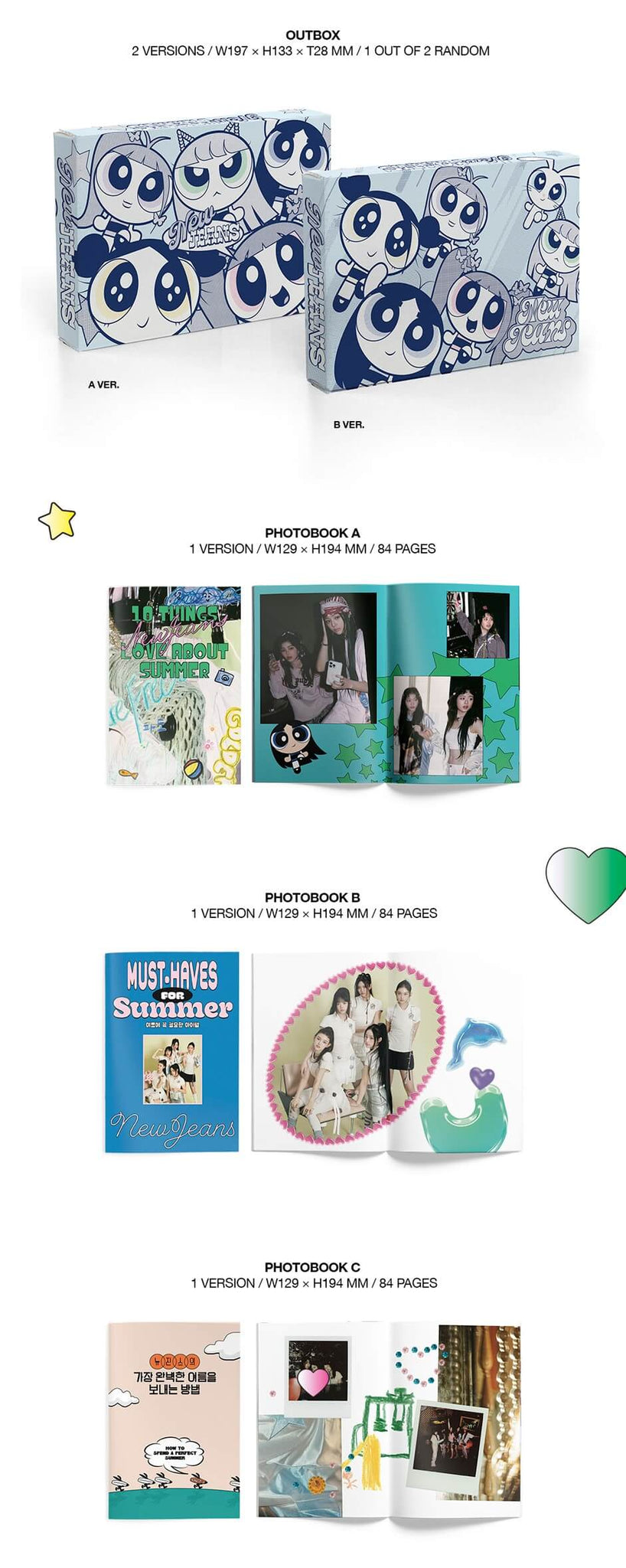 NewJeans Get Up - The POWERPUFF GIRLS X NJ Box Version Inclusions Out Box Photobook A Photobook B Photobook C