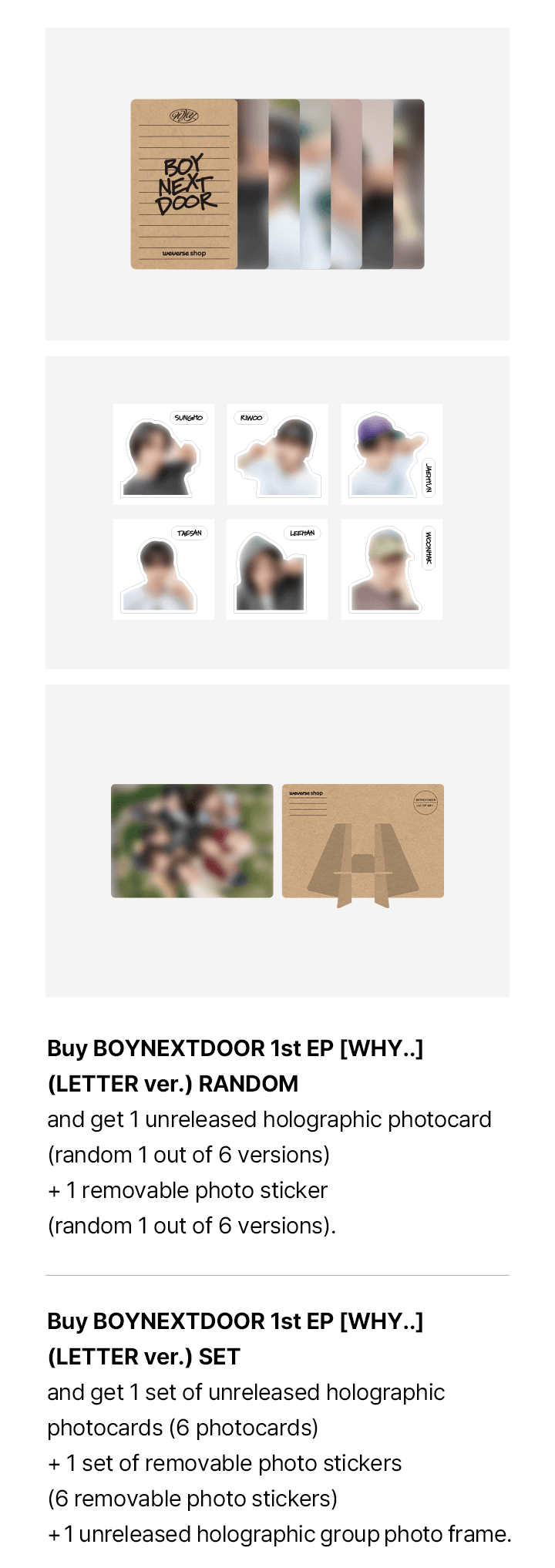  BOYNEXTDOOR WHY.. LETTER Version Weverse Pre-order Holographic Photocard Photo Sticker Holographic Group Photo Frame