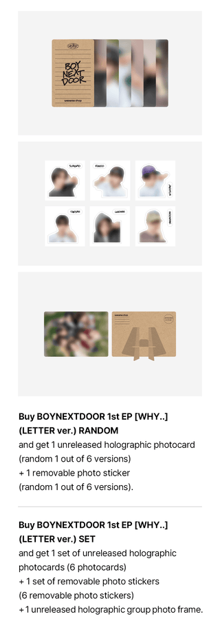  BOYNEXTDOOR WHY.. LETTER Version Weverse Pre-order Holographic Photocard Photo Sticker Holographic Group Photo Frame