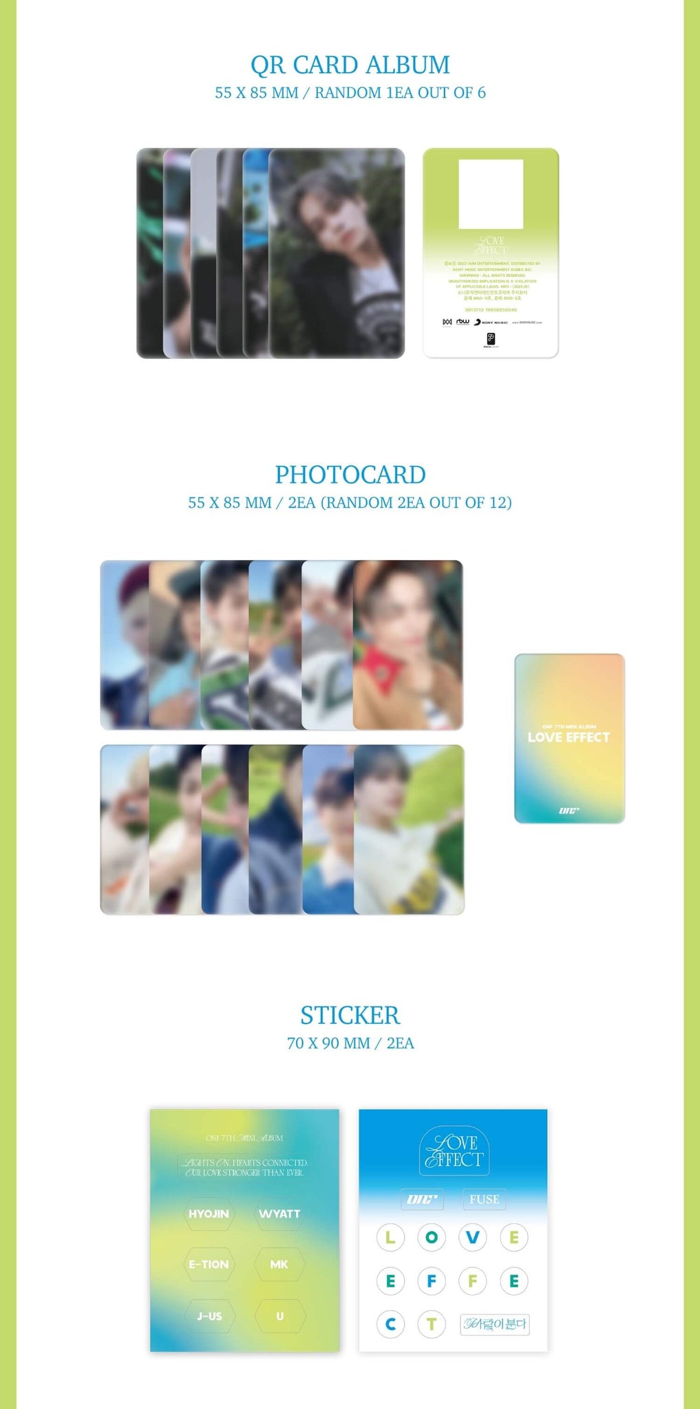 ONF 7th Mini Album LOVE EFFECT POCA Version Inclusions QR Card Album Photocards Stickers