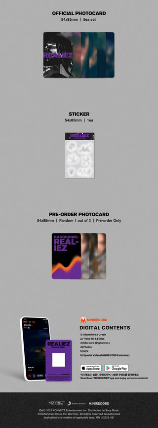 Kang Daniel REALIEZ - Platform Version Inclusions Official Photocard Sticker Pre-order Only Photocard Digital Contents