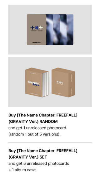 TXT 3rd Full Album The Name Chapter: FREEFALL GRAVITY Version Weverse Pre-order Photocard Album Case