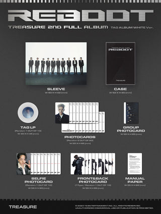TREASURE REBOOT YG TAG Album WHITE Ver. Inclusions Sleeve Case TAG LP Photocards Group Photocard Selfie Photocard Front&Back Photocard Manual Paper