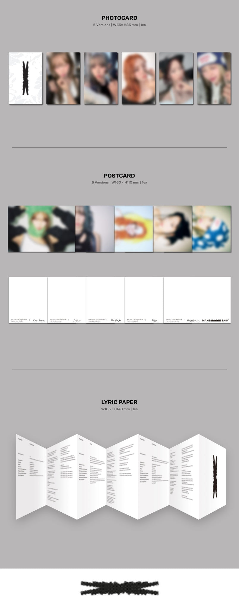 LE SSERAFIM 3rd Mini Album EASY - COMPACT Version Inclusions Photocard Postcard Lyric Paper