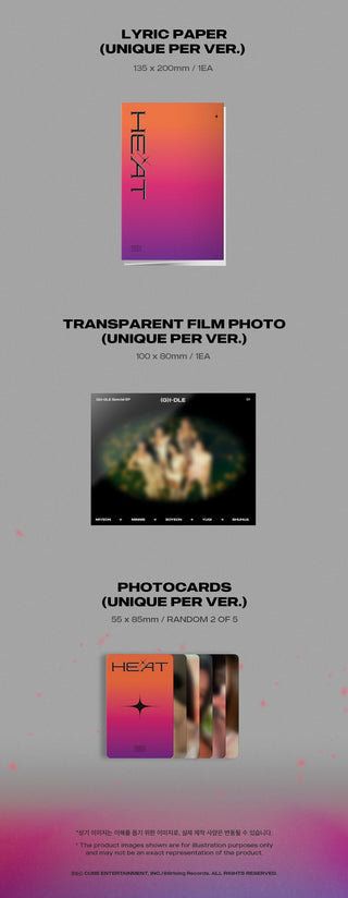 (G)I-DLE Special EP Album HEAT Inclusions Lyric Paper Transparent Film Photo Photocards