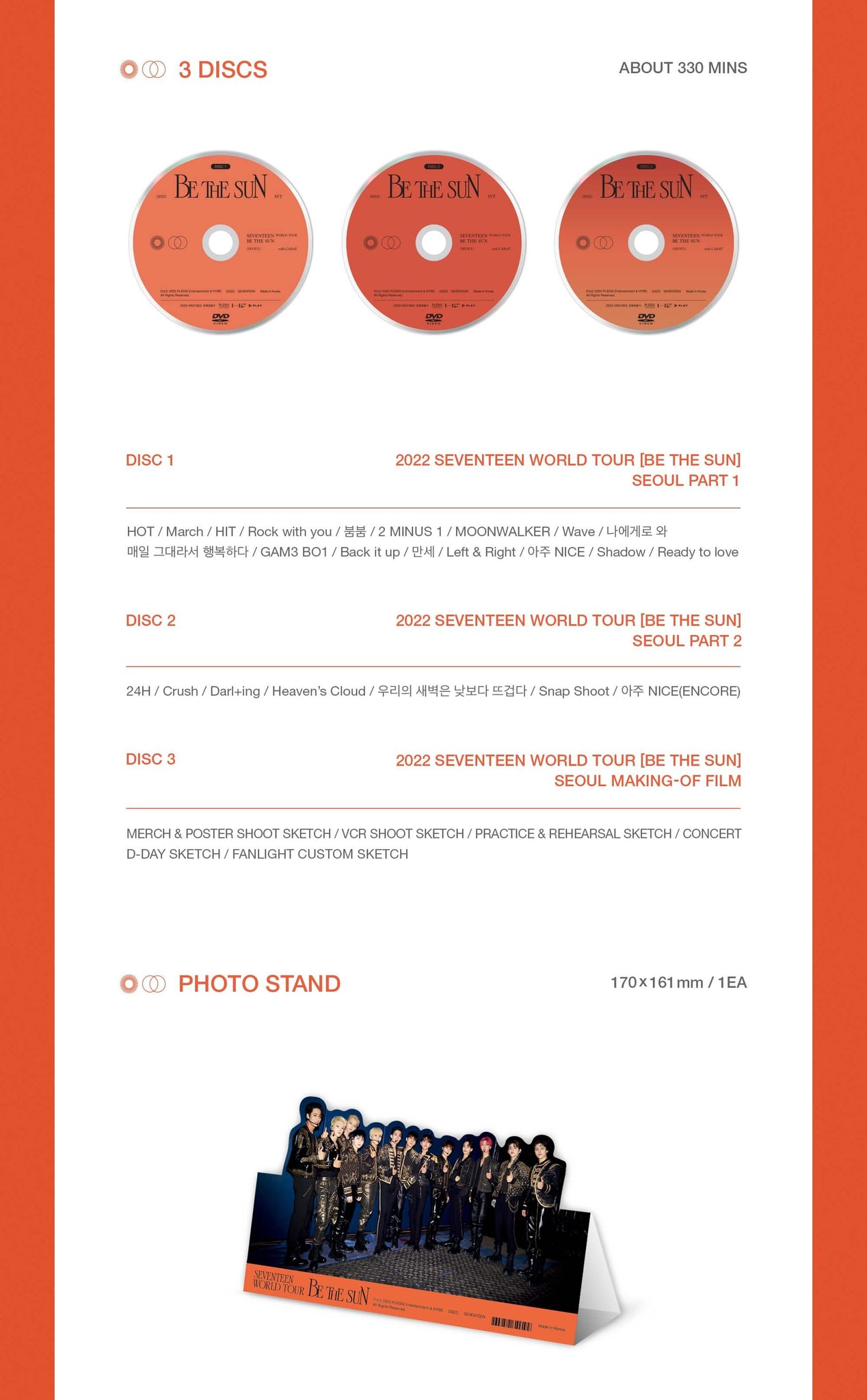 SEVENTEEN WORLD TOUR BE THE SUN - SEOUL DVD Inclusions 3 Discd Photo Stand