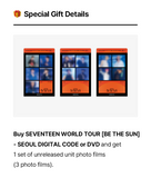 SEVENTEEN WORLD TOUR BE THE SUN - SEOUL DVD Inclusions Weverse Pre-order Benefit 1 set of 3 Unreleased Unit Photo Films