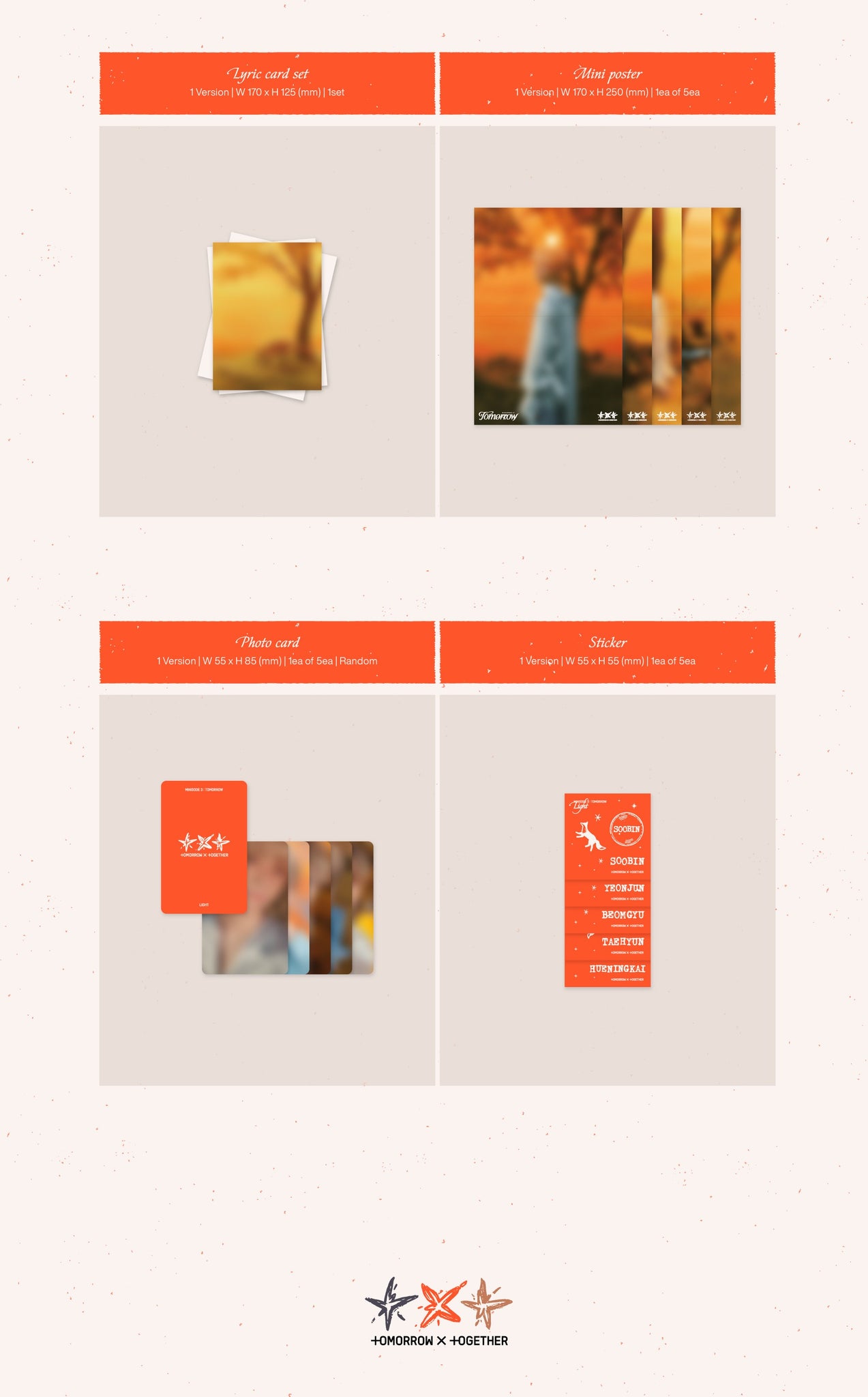 TXT 6th Mini Album minisode 3: TOMORROW - Light Version Inclusions Lyric Card Set, Mini Poster, Photocard, Sticker