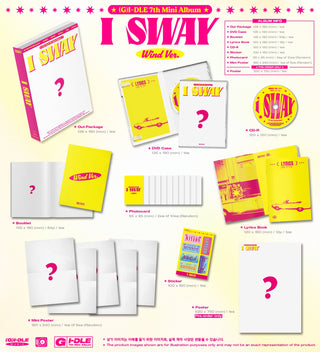 (G)I-DLE 7th Mini Album I SWAY - Wind Version Inclusions: Out Package, DVD Case, Booklet, Lyrics Book, CD, Stickers, Photocards, Mini Poster, Pre-order Poster