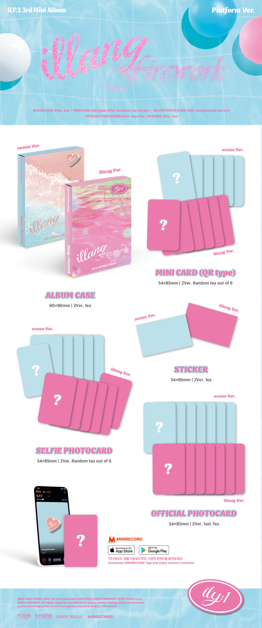 ILY:1 3rd Mini Album illang:Firework - Platform Version Inclusions: Album Case, Mini Card (QR Type), Selfie Photocard, Sticker, Official Photocard Set