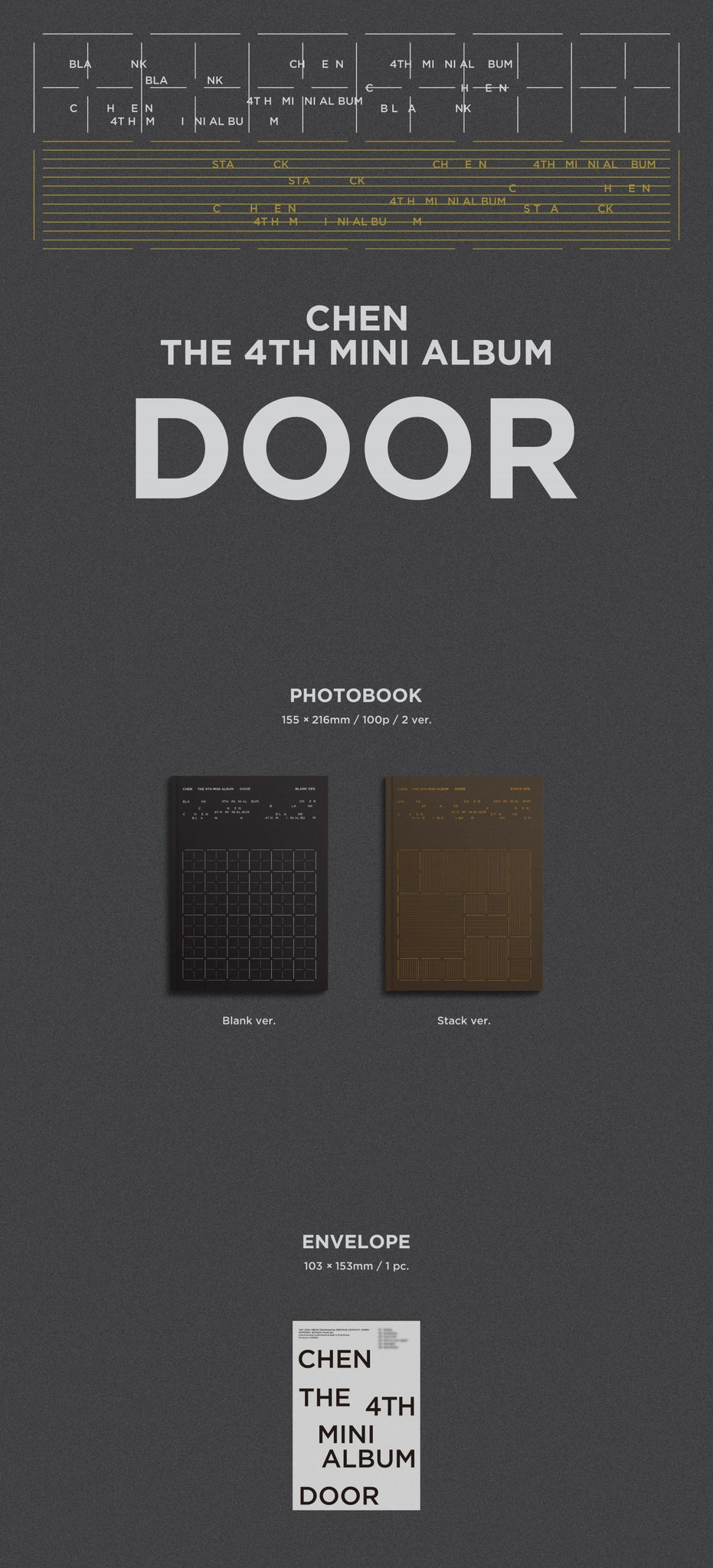 Chen (EXO) 4th Mini Album DOOR - Blank / Stack Version Inclusions: Photobook, Envelope