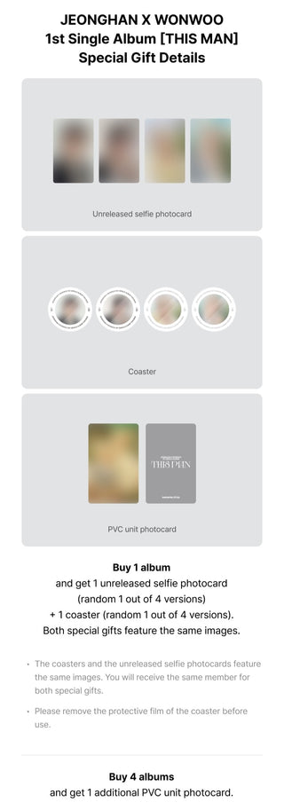 Jeonghan X Wonwoo (SEVENTEEN) 1st Single Album THIS MAN Weverse Pre-order Benefits: Selfie Photocard, Coaster, PVC Unit Photocard