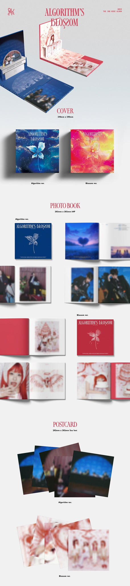 QWER 2nd Mini Album Algorithm's Blossom Inclusions: Cover, Photobook, Postcard Set