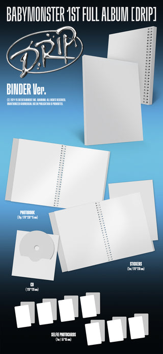 BABYMONSTER 1st Full Album DRIP - BINDER Version Inclusions: Photobook, CD, Stickers, Selfie Photocard Set