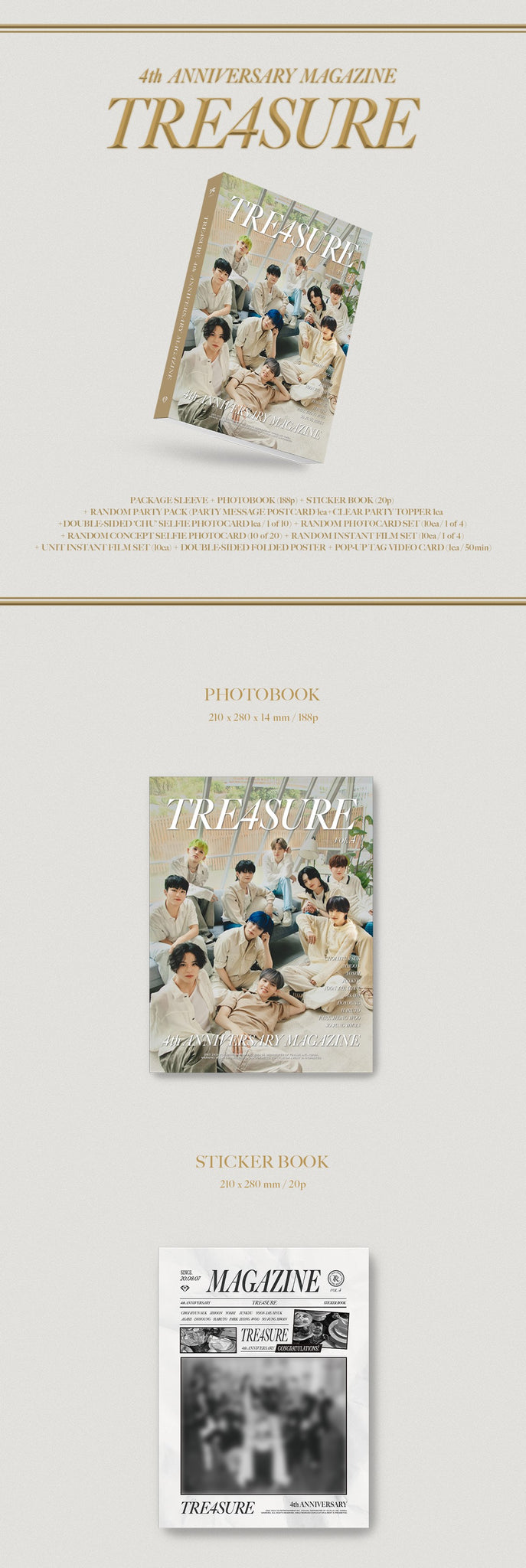 TREASURE 4th ANNIVERSARY MAGAZINE Inclusions: Photobook, Sticker Book