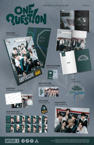 AMPERS&ONE 1st Mini Album ONE QUESTION Inclusions: Photobook, CD, Photo Print, Folded Bookmark, Logo Sticker, Selfie Photocards, Unit Photocard, Folded Poster