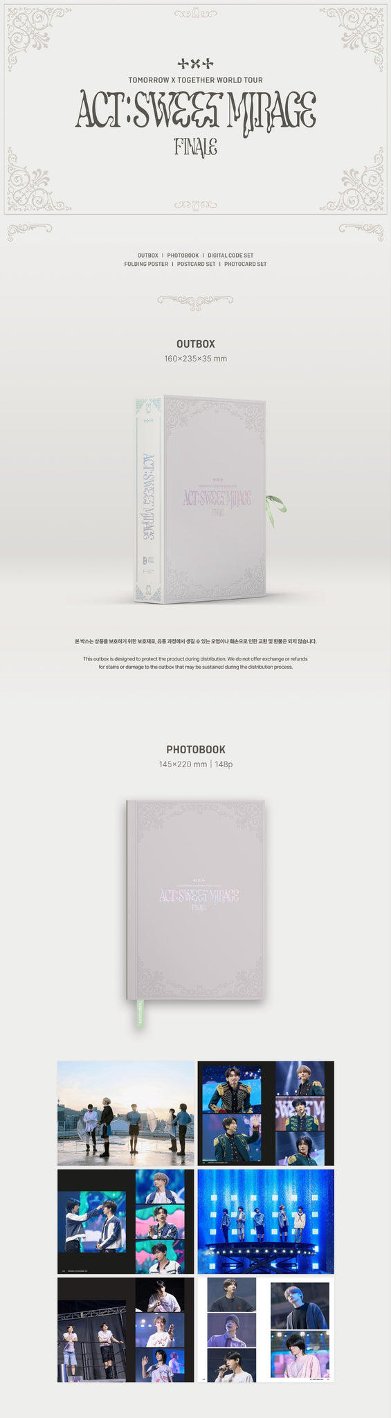 TOMORROW X TOGETHER WORLD TOUR 'ACT : SWEET MIRAGE' FINALE Inclusions: Out Box, Photobook