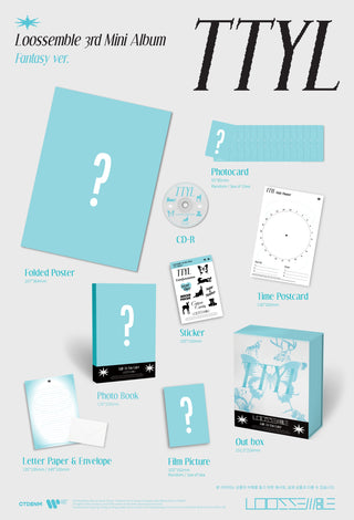 Loossemble 3rd Mini Album TTYL Inclusions: Out Box, Photobook, CD, Sticker, Time Postcard, Letter Envelope, Letter Paper, Photocards, Film Picture, Folded Poster