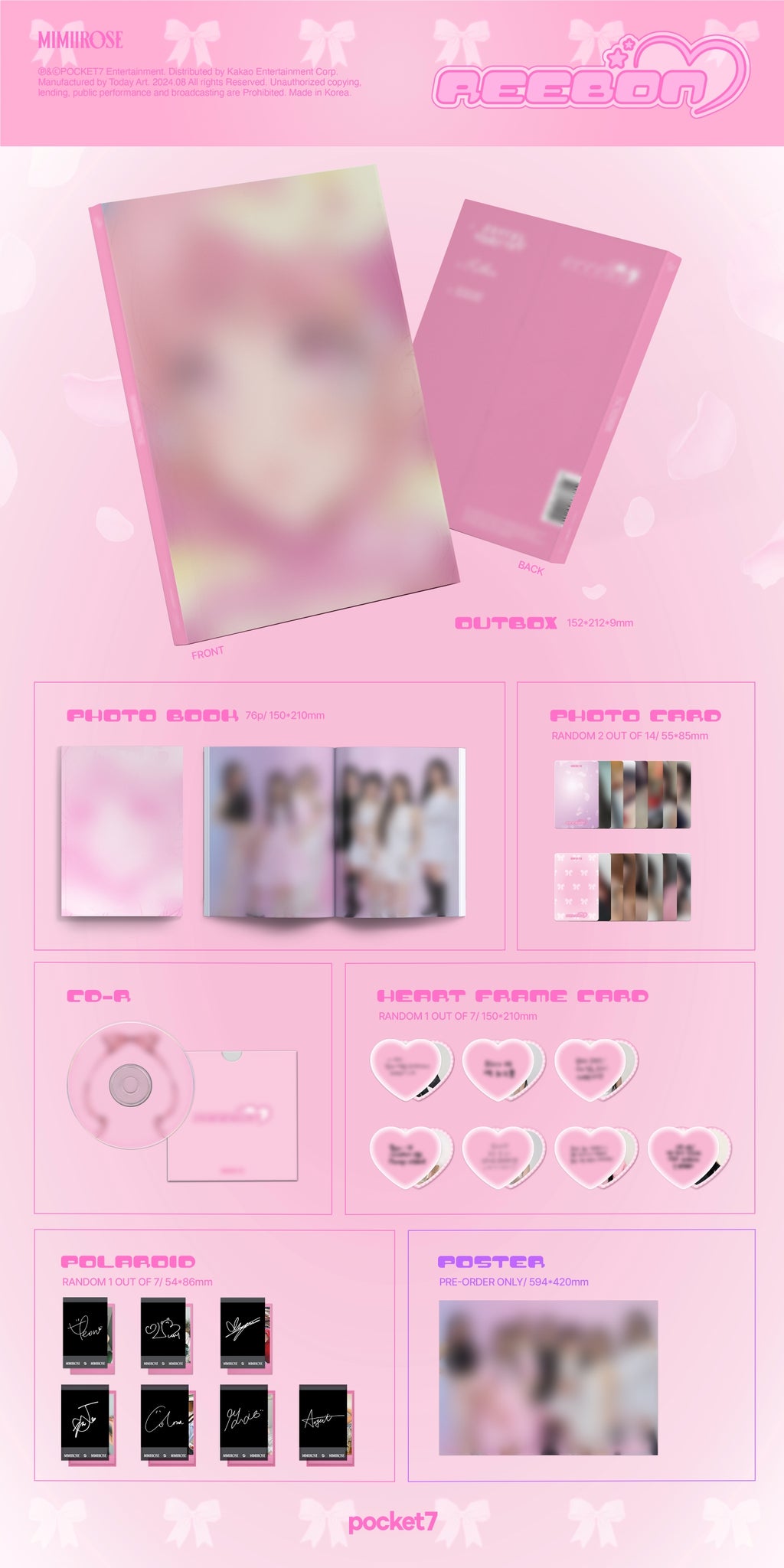 mimiirose 3rd Single Album REEBON Inclusions: Out Box, Photobook, CD, Photocards, Heart Frame Card, Polaroid, Pre-order Only Poster