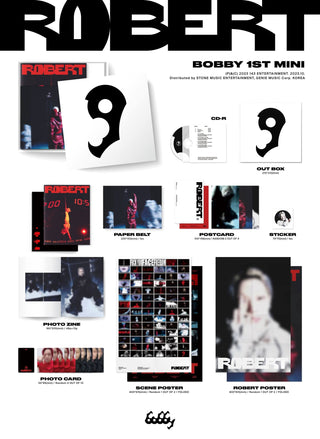 Bobby 1st Mini Album ROBERT Inclusions Out Box Paper Belt Photo Zine CD Postcards Sticker Photocards Folded Posters