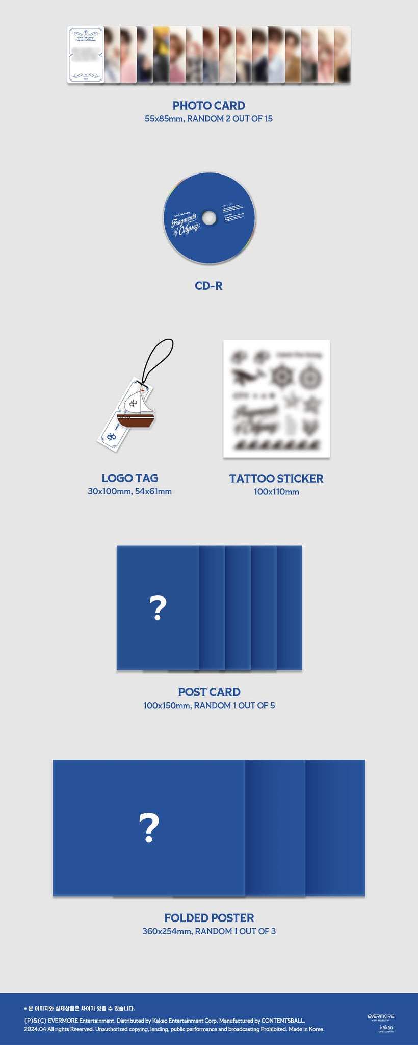 Catch The Young 2nd Mini Album Catch The Young : Fragments of Odyssey Inclusions: Photocards, CD, Logo Tag, Tattoo Sticker, Postcard, Folded Poster