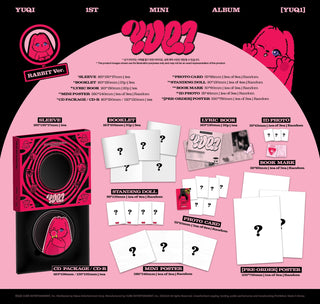 Yuqi ((G)I-DLE) 1st Mini Album YUQ1 - RABBIT Version Inclusions: Sleeve, Booklet, CD & Package, Lyric Book, Mini Poster, Photocards, Standing Doll, Bookmark, ID Photo, Pre-order Poster