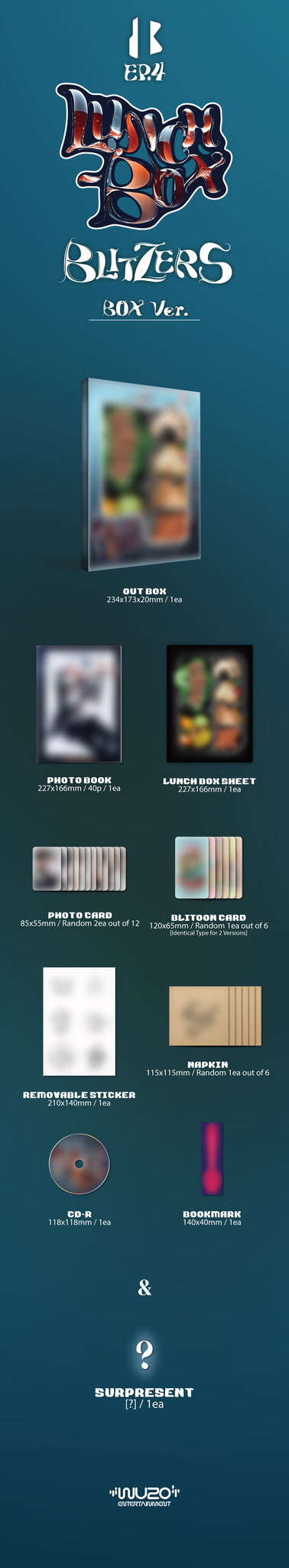 BLITZERS 4th EP Album LUNCH-BOX - BOX Version Inclusions: Out Box, Photobook, CD, Lunch Box Sheet, Photocards, Blitoon Card, Removable Sticker, Napkin, Bookmark, Surpresent