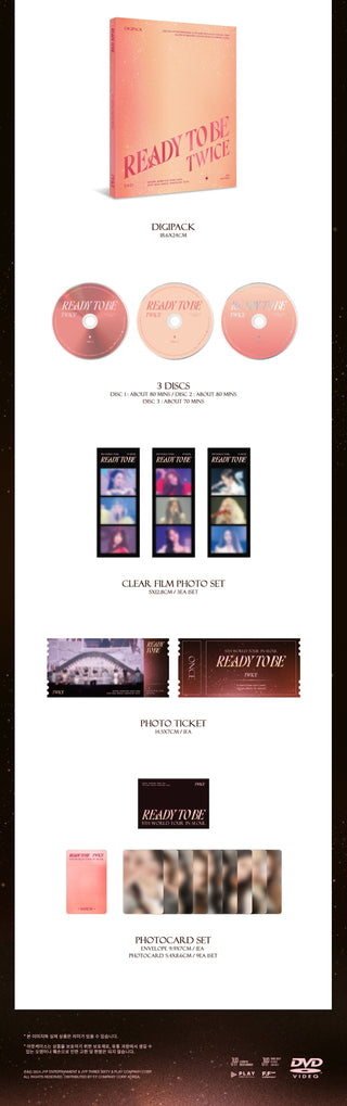 TWICE 5TH WORLD TOUR 'READY TO BE' IN SEOUL DVD Inclusions: Digipack, 3 Discs, Clear Film Photo Set, Photo Ticket, Photocard Envelope, Photocard Set