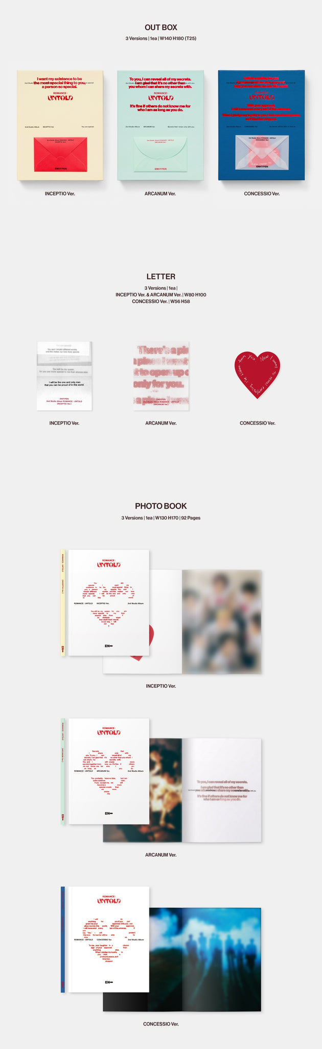 ENHYPEN 2nd Full Album ROMANCE : UNTOLD Inclusions: Out Box, Letter, Photobook