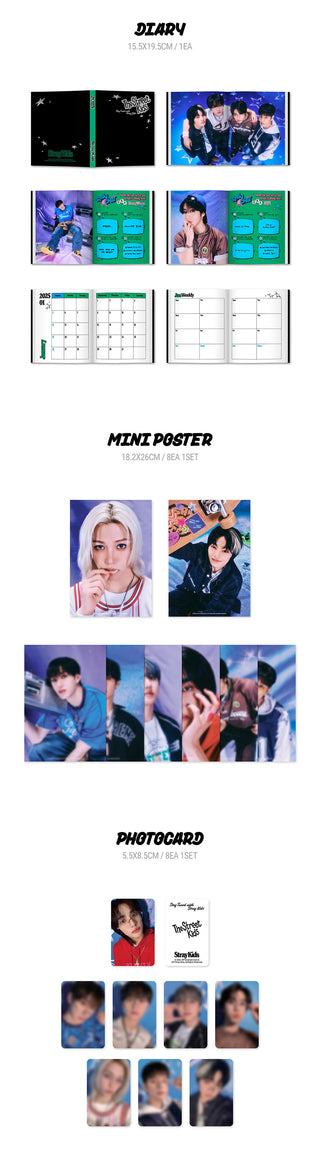 Stray Kids 2025 Season's Greetings 'The Street Kids' Inclusions: Diary, Mini Poster Set, Photocard Set