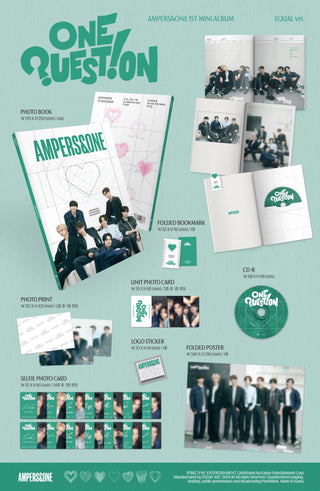 AMPERS&ONE 1st Mini Album ONE QUESTION Inclusions: Photobook, CD, Photo Print, Folded Bookmark, Logo Sticker, Selfie Photocards, Unit Photocard, Folded Poster