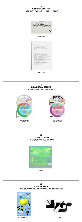 Yves 1st EP Album LOOP Inclusions: Yves' Love Letter, CD & Dream Teller, Lottery Ticket, Sticker Pack