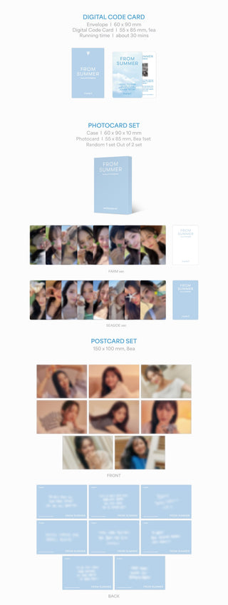fromis_9 2024 PHOTOBOOK 'FROM SUMMER' Inclusions: Digital Code Card, Photocard Case, Photocard Set, Postcard Set