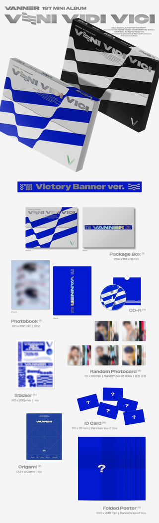 VANNER VENI VIDI VICI Victory Banner Version Inclusions Photobook Package CD Random Photocard Sticker ID Card Origami Folded Poster