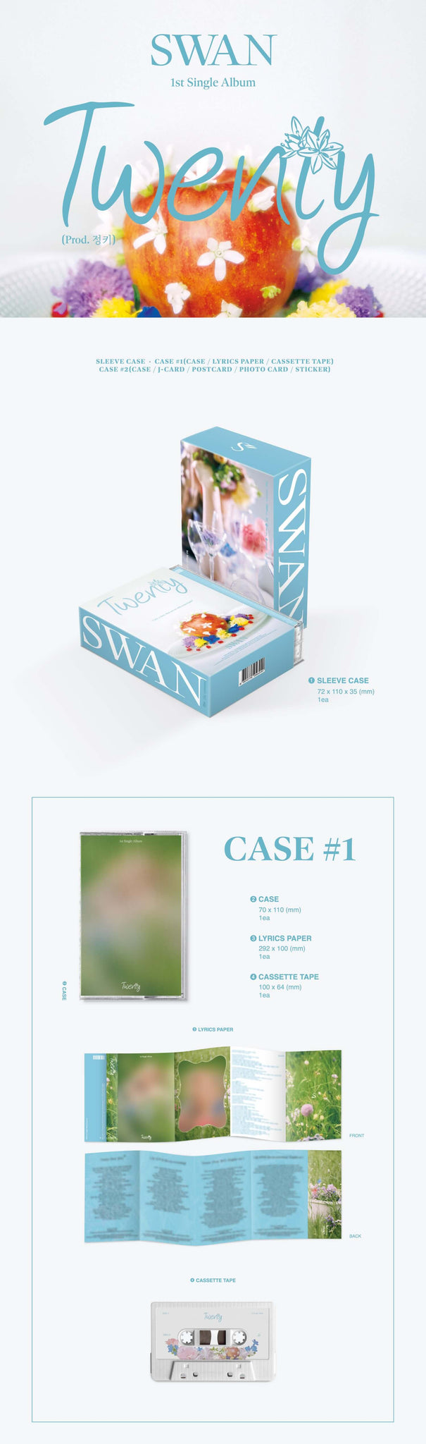 Swan 1st Single Album Twenty (Prod. Jung Key) Inclusions Sleeve Case Case Lyrics Paper Cassette Tape