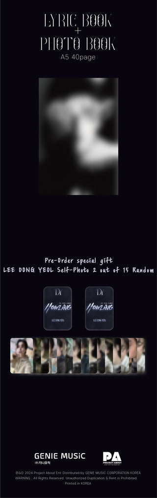 Lee Dong Yeol 1st Mini Album Howling Inclusions: Photobook & Lyric Book, Pre-order Selfie Photocards