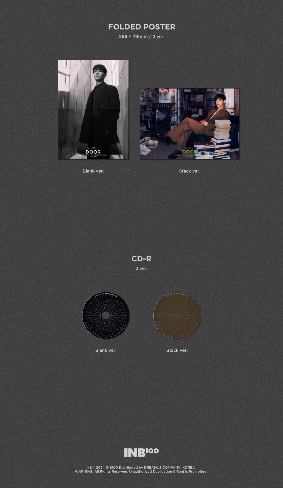 Chen (EXO) 4th Mini Album DOOR - Blank / Stack Version Inclusions: Folded Poster, CD