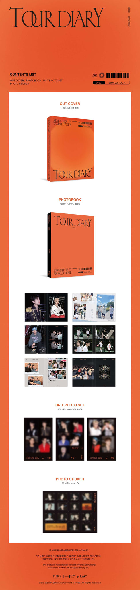 SEVENTEEN WORLD TOUR BE THE SUN - SEOUL TOUR DIARY Inclusions Out Cover Photobook Unit Photo Set Photo Sticker