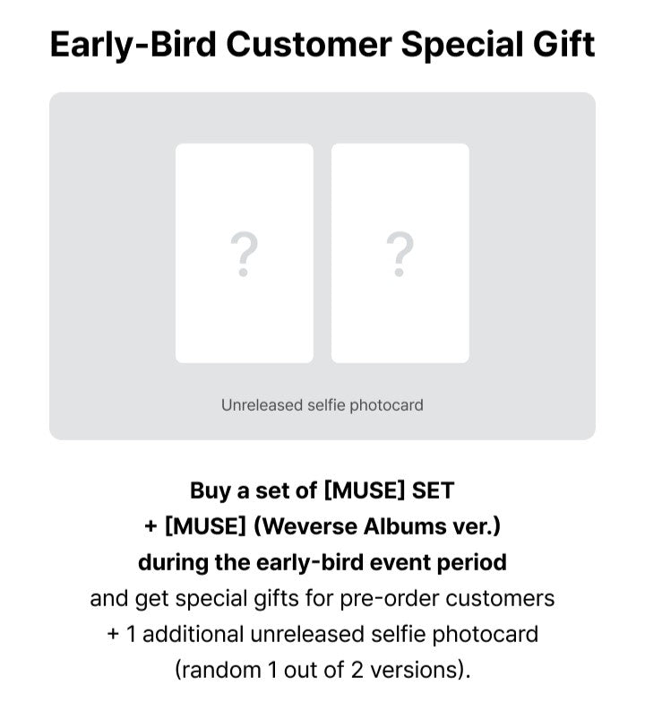 Jimin (BTS) 2nd Solo Album MUSE SET Weverse Early Bird Pre-order Benefits: Logo Acrylic Keyring, Logo Stickers, Photocard, Selfie Photocard