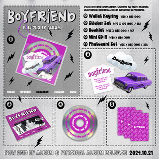 POW 2nd EP Album BOYFRIEND Inclusions: PVC Wallet Keyring, Booklet, Mini CD, Sticker Set, Photocard Set