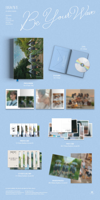 BEWAVE 1st Single Album Be your Wave Inclusions: Photobook, CD, Envelope, Photocards, Postcard, Lenticular Card, Folded Poster