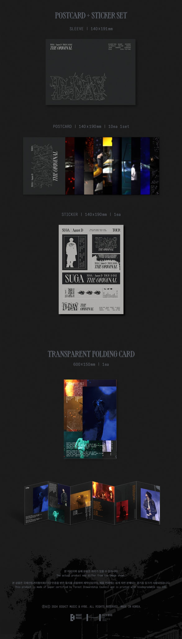 Agust D TOUR 'D-DAY' The Original Inclusions: Postcard Set, Sticker, Transparent Folding Card